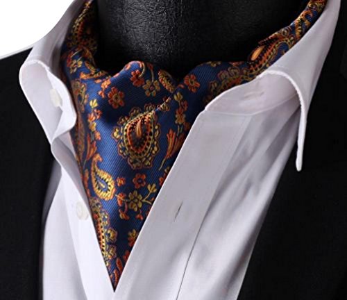 Blue Orange Floral Men 100%Silk Cravat Ties Jacquard Woven Casual Ascot
