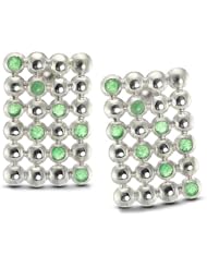 CleverEve Designer Series Rectangular Sterling Silver Post Earrings w/ Round Green Jade Stones 2.67 ct. tw.