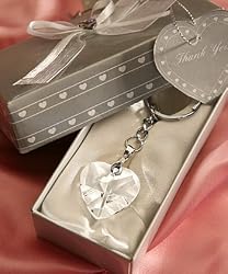 Chrome Key Chain With Crystal Heart (Set of 30) - Wedding Party Favors
