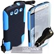 Custodia Samsung Galaxy S3 Accessori Maglia Combo Doppio Silicone Caso Nero / Blu Con Caricatore Da Auto, Schermo Pellicola Protezione e Panno Lucidante