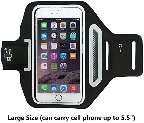 Bazama Universal Sports Armband for Apple Iphone 6 / 6 plus ( 5.5 Inch ), Waterproof & Sweatproof Running Arm Belt, With a Small Pouch / Holder for Key, Cards, Black