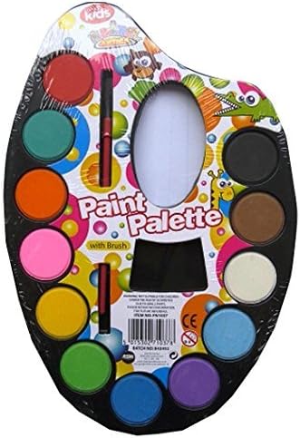Childrens Paint Palette Set - 15 Piece - Includes 12 Watercolour Paints, Palette, Mixing Tray and Brush - Animal Antics