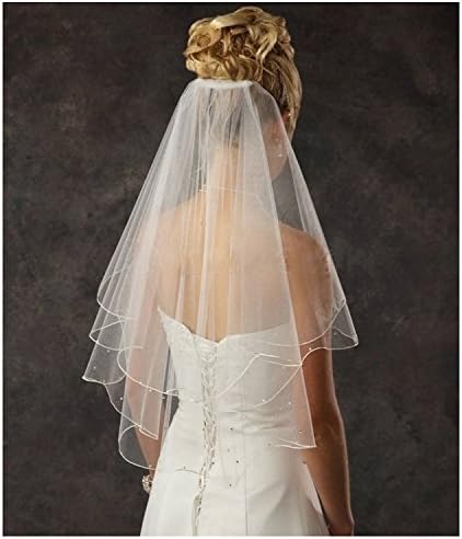 Okbrial 2016 2 Layer Beading Short Tulle with Comb Bride Wedding Veil White