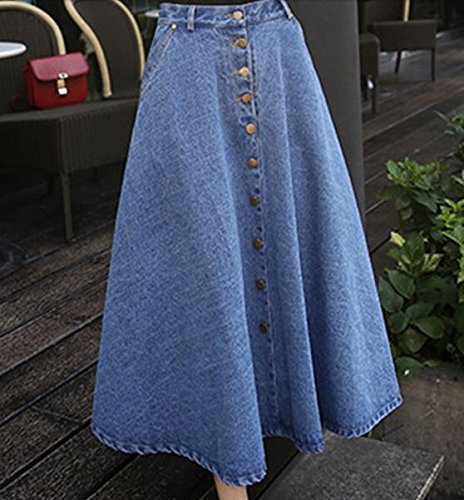 (ALLURE) Aラインスカート デニム フレア ロング スカート フロントボタン マキシ丈 AF0510