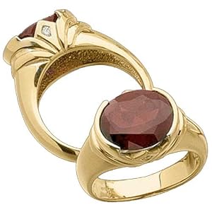 14Kt Yellow Gold Genuine Mozambique Garnet Diamond Ring