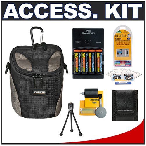 Photo: Olympus Nylon Ultra Zoom Case + Charger with 4 Batteries + Cameta Bonus Accessory Kit for Olympus SP 570 UZ, SP 560 UZ & SP 550 UZ Digital Cameras