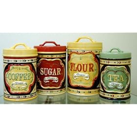 Country Store Kitchen Canister Set of 4 Ceramic Air Tight Seals by A.S.A.R.