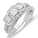 14k White Gold Round & Princess Cut 3 Stone Diamond Ladies Engagement Ring Matching Band Set (1.00 cttw, F-G-H Color, SI- I Clarity)