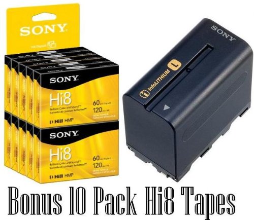 Sony InfoLithium Super Quick Charge Battery for the Sony CCD-TRV43 - CCD-TRV67 & DCR-TRV320 Handycam Hi8 Camcorder with 10 Pack of Sony Digital Hi8 Cassette Tapes
