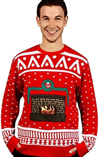 Knit Crackling Fireplace Ugly Christmas Sweater Adult