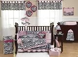 JoJo Designs 9 Piece Baby Girl Crib Bedding Set - Pink, Black and White Funky Zebra Print