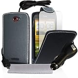 Mobile Madhouse TM HTC ONE S Accessoire Paquet Noir Cuir Feuilleter Etui Coque Avec Chargeur De Voiture Ecran Protecteur Film Et Tissu de Polissage Micro Fibrepar Mobile Madhouse