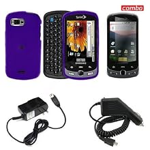 Samsung Moment M900 Combo Rubber Feel Purple Protective Case Faceplate Cover + LCD Screen Protector + Rapid Car Charger + Home Wall Charger for Samsung Moment M900