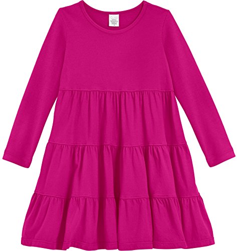 City Threads Big Girls' Super Soft Cotton Long Sleeve Tiered Dress (Size 7-16)