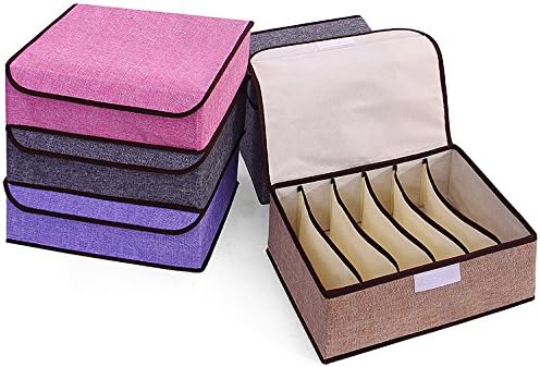 Cotton Fabric Divider Ties 6 Slots Storage Bra Underwear Ties Organizer Closet Box (GREY)