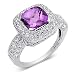 Jewelry : Celebrity Style 2.75 carats total weight Cushion Cut Checker Board Amethyst & White CZ Size 9 Gemstone Ring in Sterling Silver