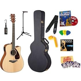 Yamaha FGX700SC Solid Top Cutaway Acoustic-Electric Guitar Bundle with Yamaha Hard Case, Starter DVD, Strap, Strings, Picks, Tuner, Stand, String Winder, Polish, Pick Card, and Polishing Cloth