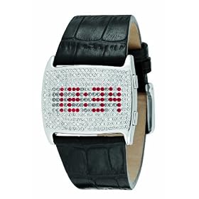 DKNY Ladies Black Leather Strap Watch With Stone Set Dial