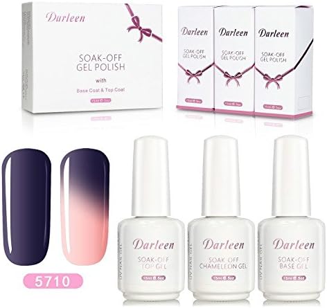 Darleen Chameleon Temperature Changing Color Soak Off Gel Nail Polish 5710 with Base Top Coat UV/LED