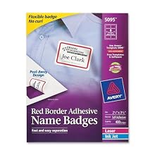 Avery Self-Adhesive Name Badge Labels, 2.333 x 3.375 Inches, Red Border, Box of 400 (5095)