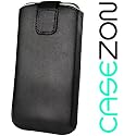 Samsung S5620 S 5620 Original Casezon M  Handytasche Ledertasche Tasche Etui Slim Case Black Schwarz mit Auziehfunktion (Pullstrip)