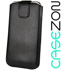 Nokia 1616 Original Casezon M  Handytasche Ledertasche Tasche Etui Slim Case Black Schwarz mit Auziehfunktion (Pullstrip)