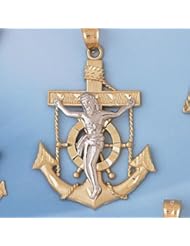Dazzlers Solid Two Tone 14k Gold Jesus Christ on Cross Anchor Charm Pendant Available in three colors from jewelsberry (weights: 6.5 grams only)