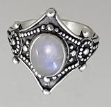 Sterling Silver Rainbow Moonstone Renaissance Style Ring Size 9