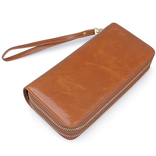 Jack&Chris Women's Long Wallet Leather Clutch Large Zipper Purse for iphone 7, WBXH050 (Brown)
