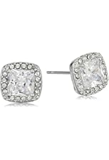 Cara Square Center with Pave Surround Stud Earrings