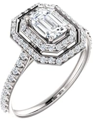 Platinum Emerald Cut Diamond Double-Halo Ring -- LIFETIME WARRANTY