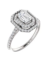 14K White Gold Emerald Cut Diamond Double-Halo Ring -- LIFETIME WARRANTY