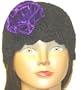 Hand Crocheted Black Color Chenille and Rayon Cotton Gimp Tweed Skull Cap for Women and Teens Trimmed with One Purple Color Velvet Rosette