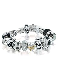 Bling Jewelry Black White 925 Silver Bead Bracelet Soccer Mom
