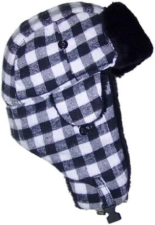 Child/Kid Plaid Russian/Aviator Winter Hat (One Size) - Black/White