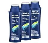 3x Nivea for men Cool Kick Shampoo, mit Guarana- u. Limettenextrakt, Haarwäsche, 3x 250ml