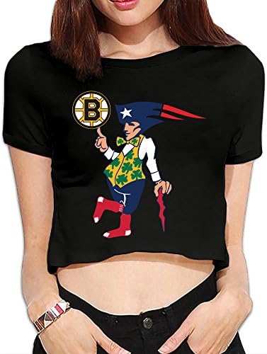 SYY Woman Boston Sports New England Midriff Tshirts Size L Black