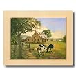 Country Cows House Flower Folk Animal Picture Art Print