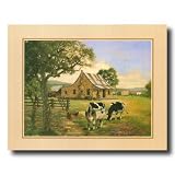 Country Cows House Flower Folk Animal Picture Art Print