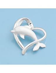 Sterling Silver Heart & Dolphin Love Pendant Beautiful Charm Pure 925 New 18mm with 1mm Box Chain