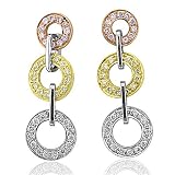 18k Tri Color Gold Circle Drop White, Yellow and Pink Diamond Earrings (HI, SI, 0.55 carat)