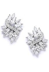 Mariell Cubic Zirconia Bridal Wedding Earrings with Marquis-Cut CZ Clusters Plated in Genuine Platinum