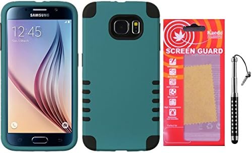 Galaxy S6 Case [Hybrid Series] Kaede® Cover [Screen Guard] Protector Diamond Stylus Pen for Samsung Galaxy S6 (Teal/Black)