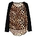 Chin's Women's Sexy Crewneck Leopard Long Sleeve T-shirts Tops (XXL)