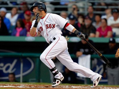 New York Yankees v Boston Red Sox, FORT MYERS, FL - MARCH 14: Dustin Pedroia Photographic Poster Print by J. Meric, 12x16
