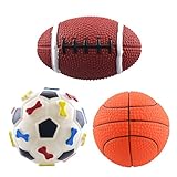 Dogloveit Rubber Sport Ball Squeaky Toy for Puppy Dog Cat, 3-Pack (Soccer,Basketball,Football)