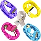 The Friendly Swede (TM) Bundle of 4 Colorful 6 Foot / 6 FT USB Data Sync Cable for Apple iPhone 4 4S 3GS iPod touch iPad 1 2 3 -  Retail Packaging - Full iPad Compatibility