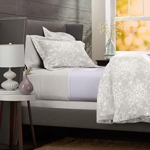 Pinzon Lightweight Cotton Flannel Duvet Cover - Full/Queen, Floral Grey