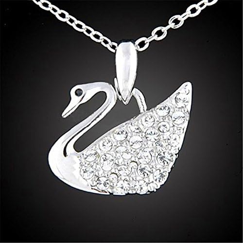 LoveCity 18K White Gold Plated Austrian Crystal Swan Pendant Necklace