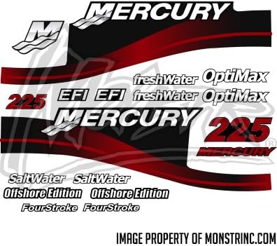 Mercury Outboard 225HP Decal Kit SaltWater OptiMax EFI Decals Stickers 225 HP Red